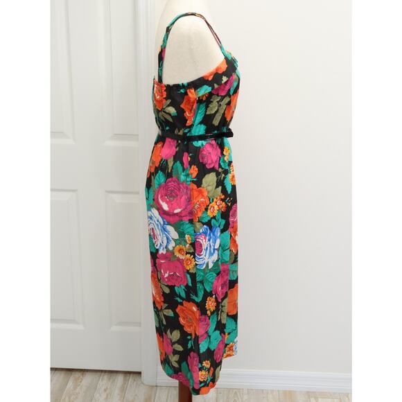 NWT VTG Via Sant Andrea Midi Dress 10 Rose Floral A Line Belted Colorful Retro - Picture 4 of 14